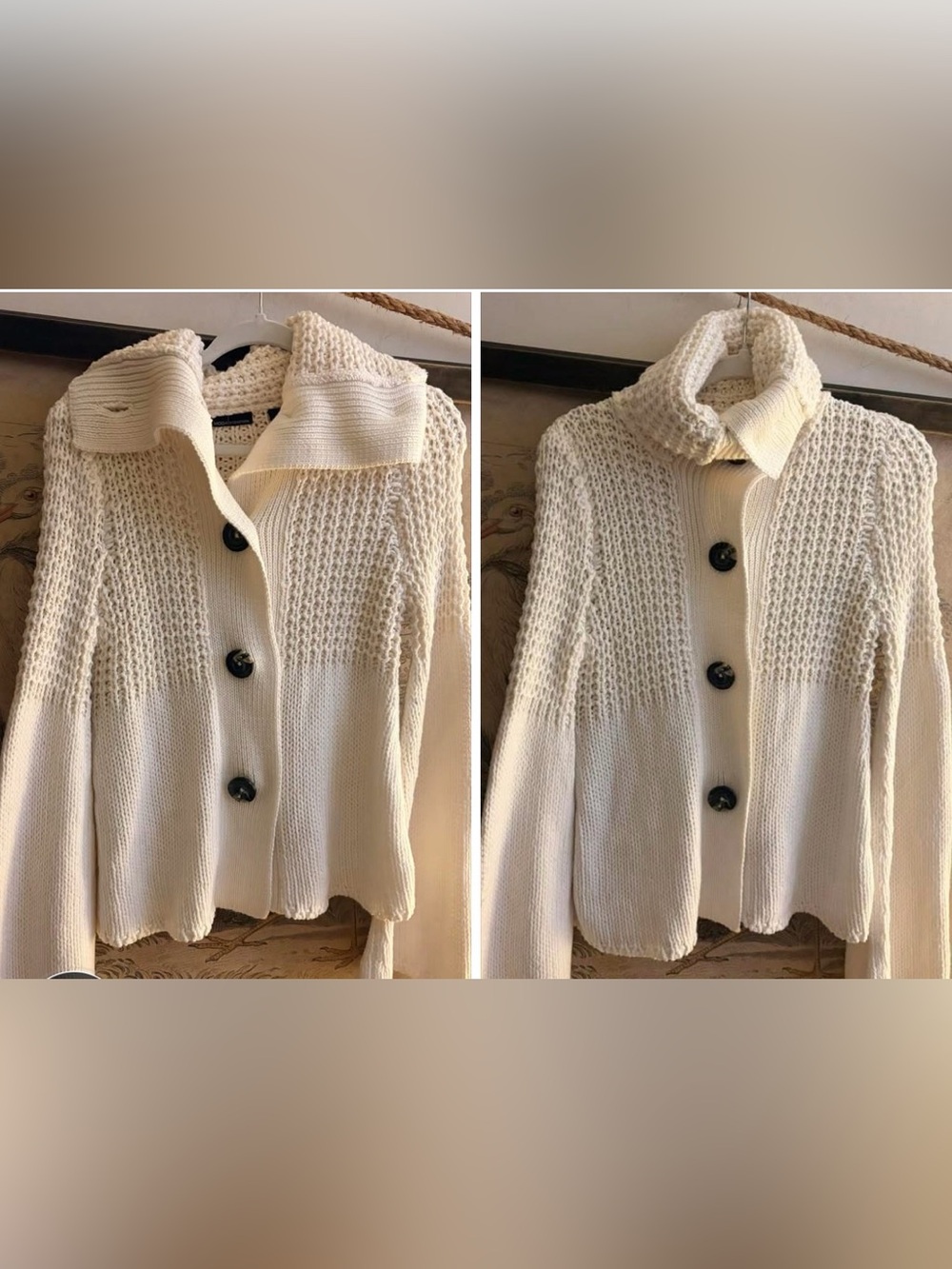 * Moda International Cream Textured Knit Chunky Boho Cardigan SZ Medium *